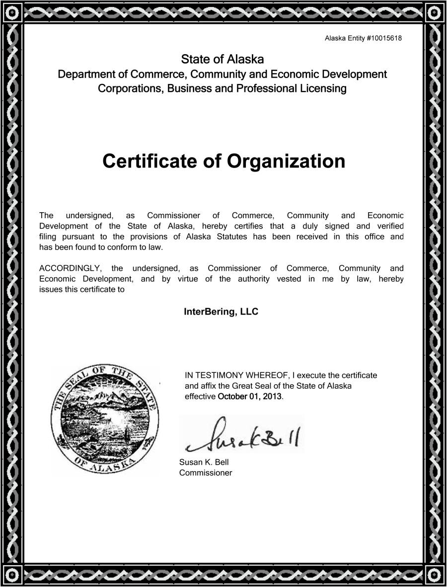InterBering LLC Certificate of Organization (2013)