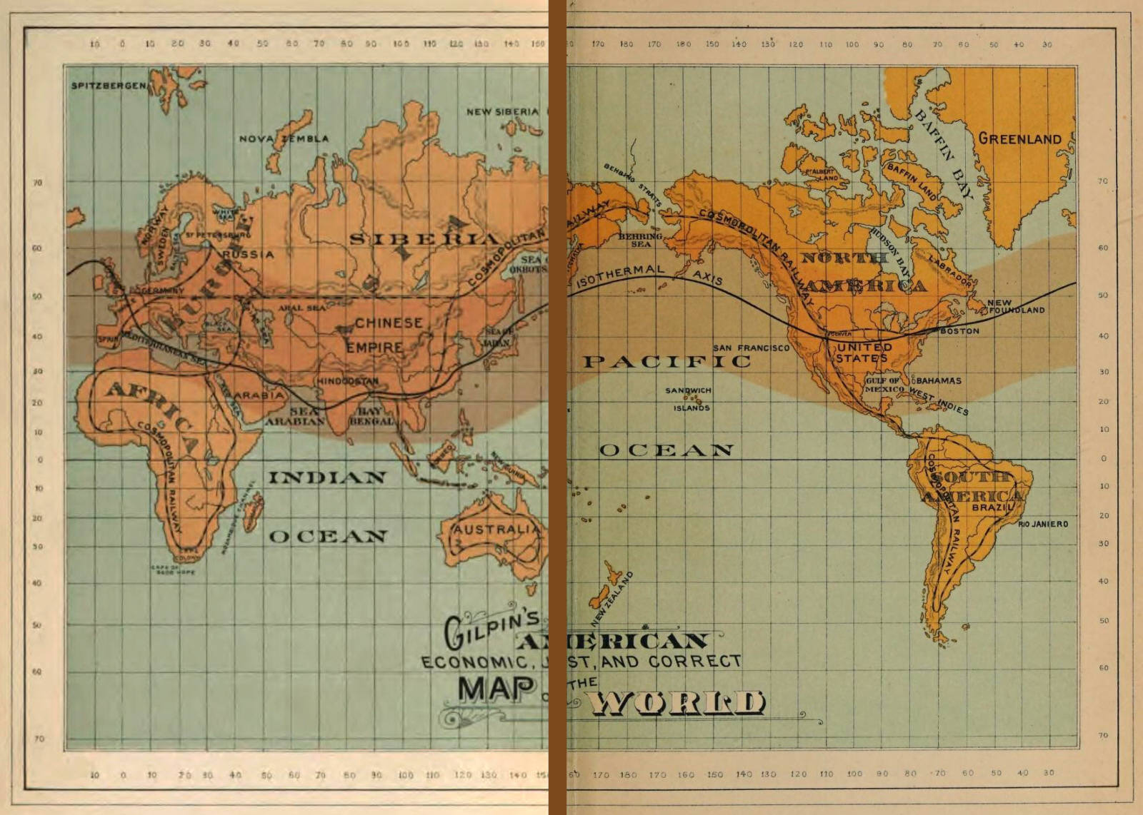 Cosmopolitan Railway world plan, including Bering Strait crossing