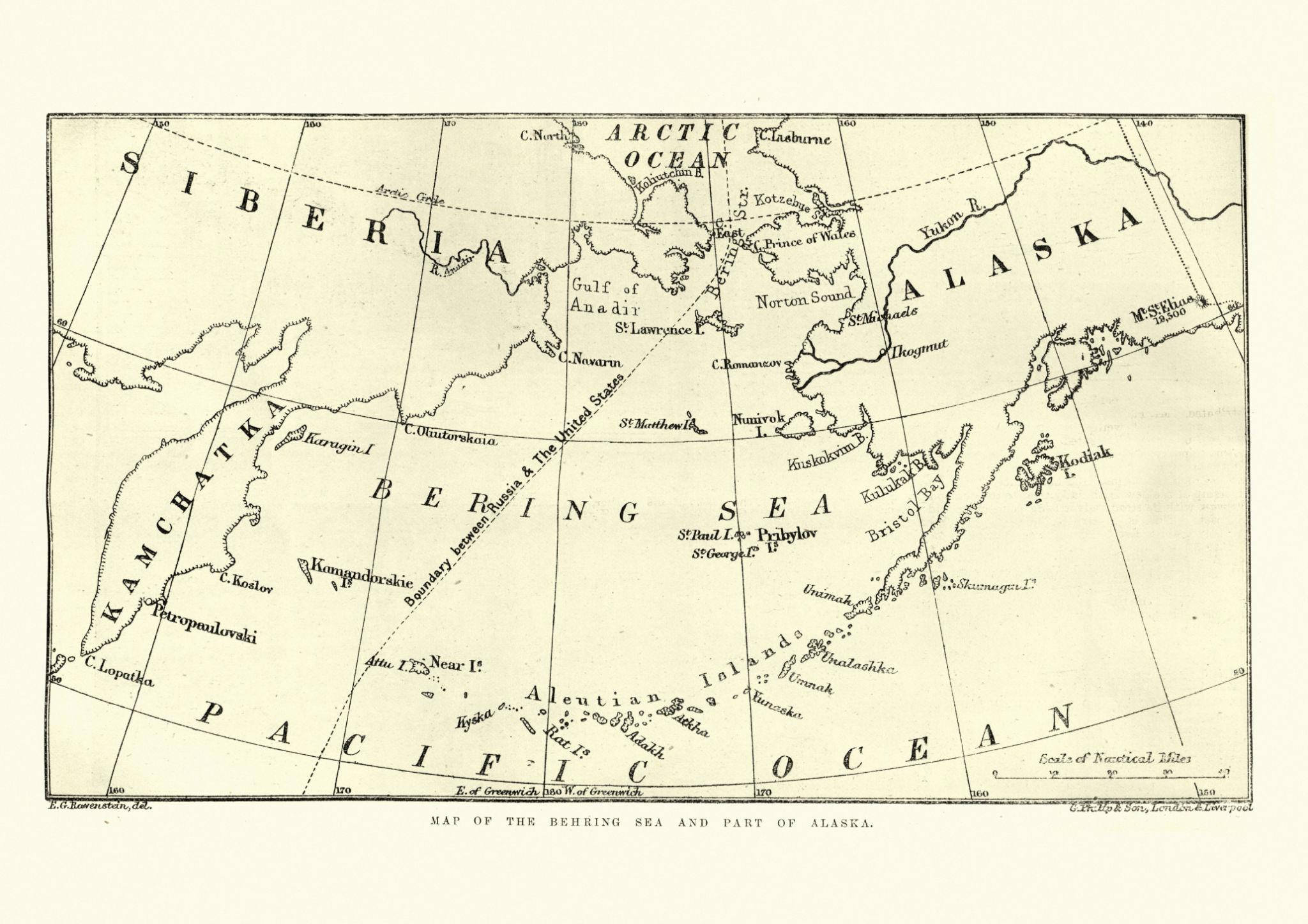 Historical map of the Bering Sea and Alaska region, 1891
