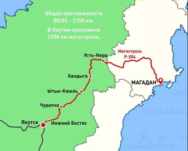 Карта
проекта
железной
дороги Якутск
&mdash; Магадан